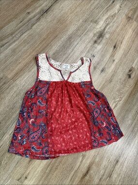 Sunset & Sixth Crochet Lace Yoke Paisley Patchwork Sheer Tank